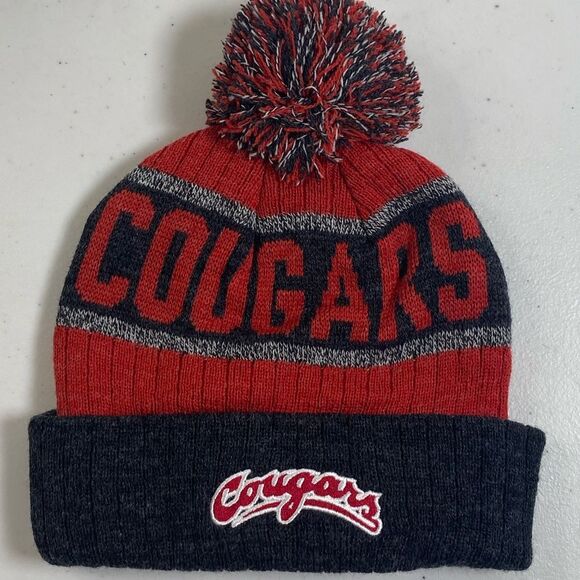 NWT NCAA Washington State Cougars Youth Below Zero Red Black Knit Beanie Hat - Picture 1 of 9